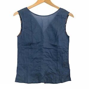 NEW NWT PUSAKA Blue Red Button Back 100% Cotton Sleeveless Boho Tank Top Small S